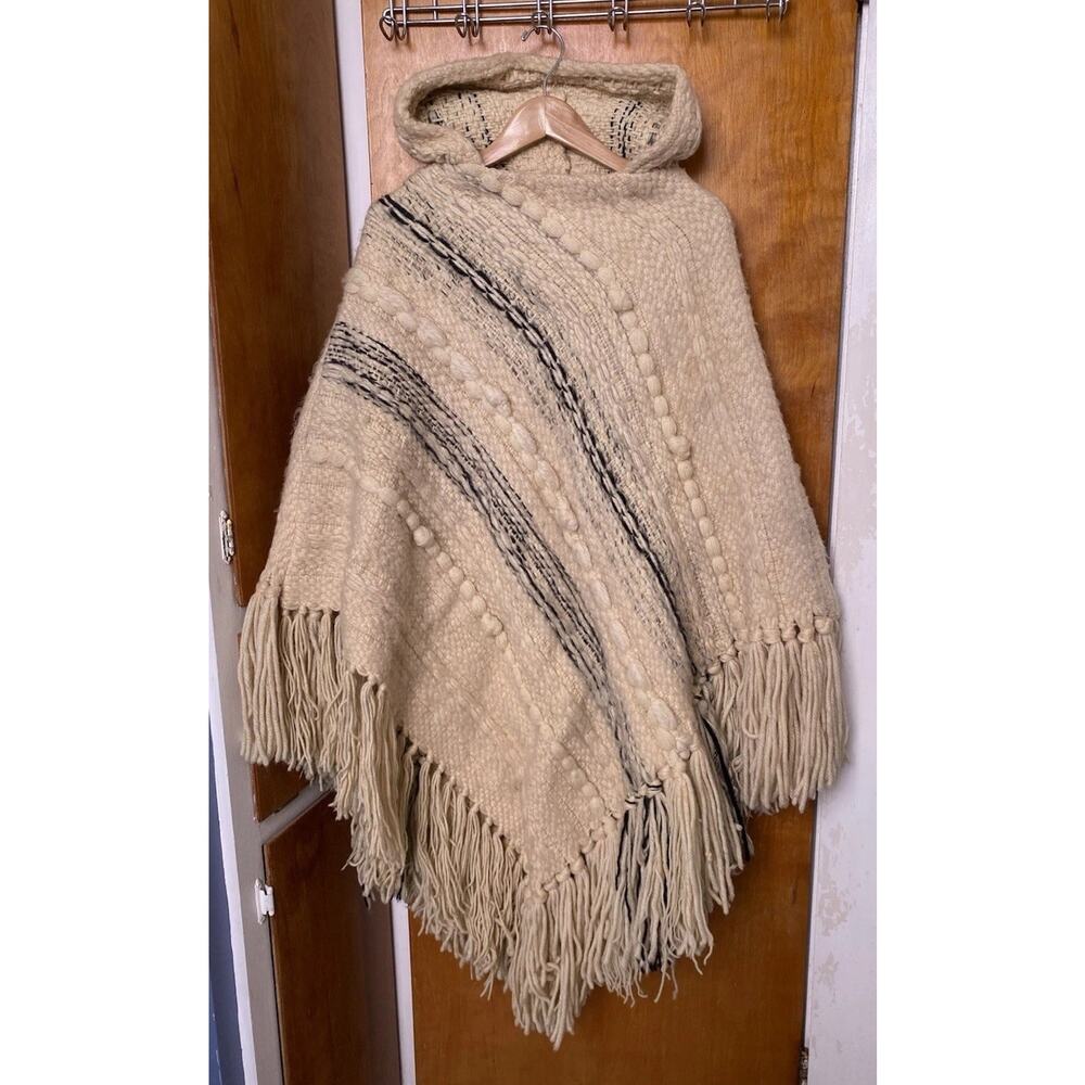 Vintage Martine Gruber 70s Wool Handmade Woven Poncho Cape Art To Wear Boho OS